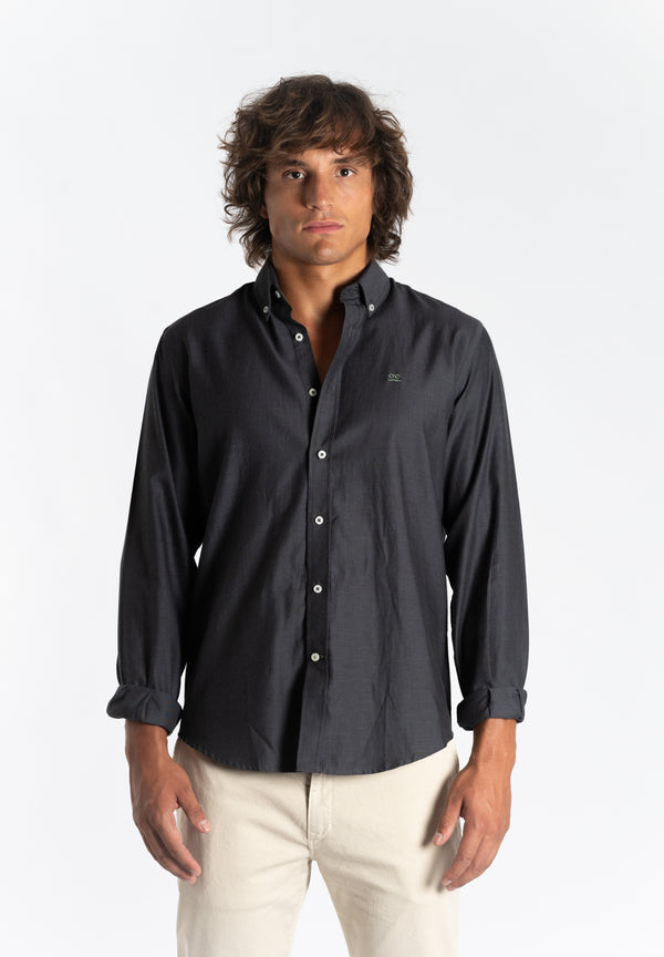 Camisa Sarga Bolsillo Gris Ceniza