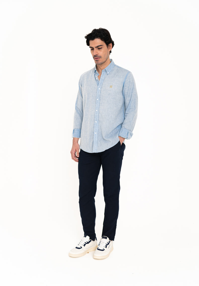 Camisa Lino Slim Azul Niebla