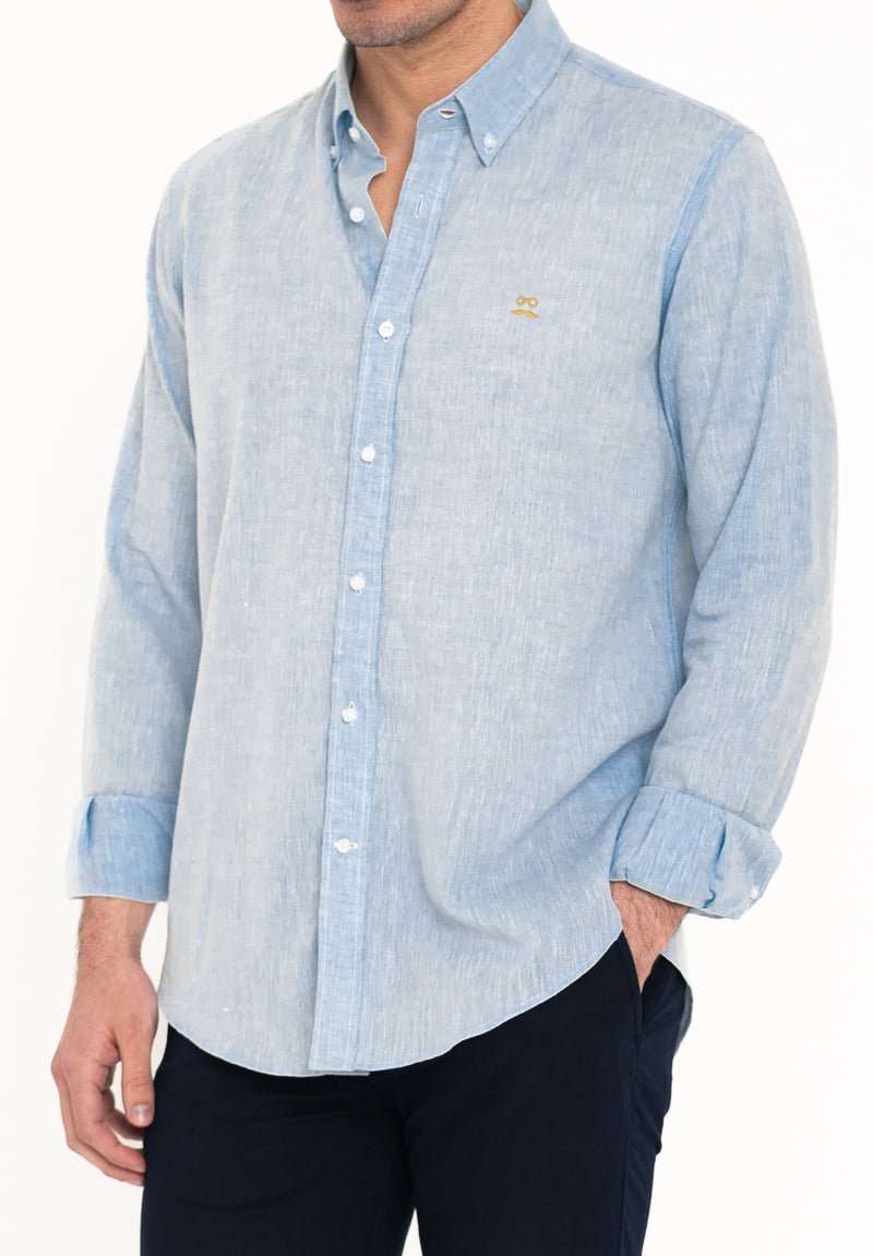 Camisa Lino Slim Azul Niebla