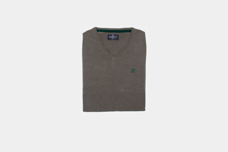 Jersey Cuello Pico Gris Marengo Verde